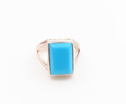 925 Sterling Silver Vintage Ring Turquoise Geometric Statement Band Sz 7 RG36791