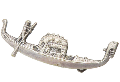 925 Sterling Silver  Vintage Man Rowing Gondola Boat Motif Brooch Pin  BP4232