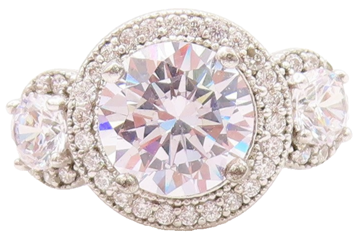 925 Sterling Silver Vintage Ring Three Round Stone Halo CZ Inlay  Sz 4.5 RG32723