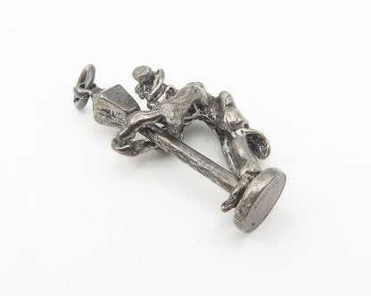 925 Sterling Silver  Vintage Oxidized Man & Street Light Pendant  PT9250