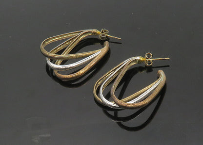 925 Sterling Silver Vintage Three Tone Split Shank Hoop Earrings EG10411