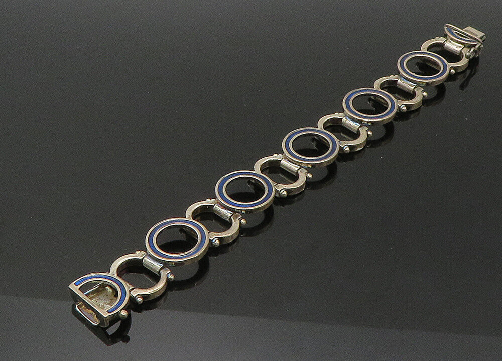 UNO AERRE 925 Silver  Vintage Enamel Open Circle Link Chain Bracelet  BT8883
