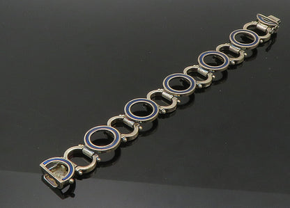 UNO AERRE 925 Silver  Vintage Enamel Open Circle Link Chain Bracelet  BT8883