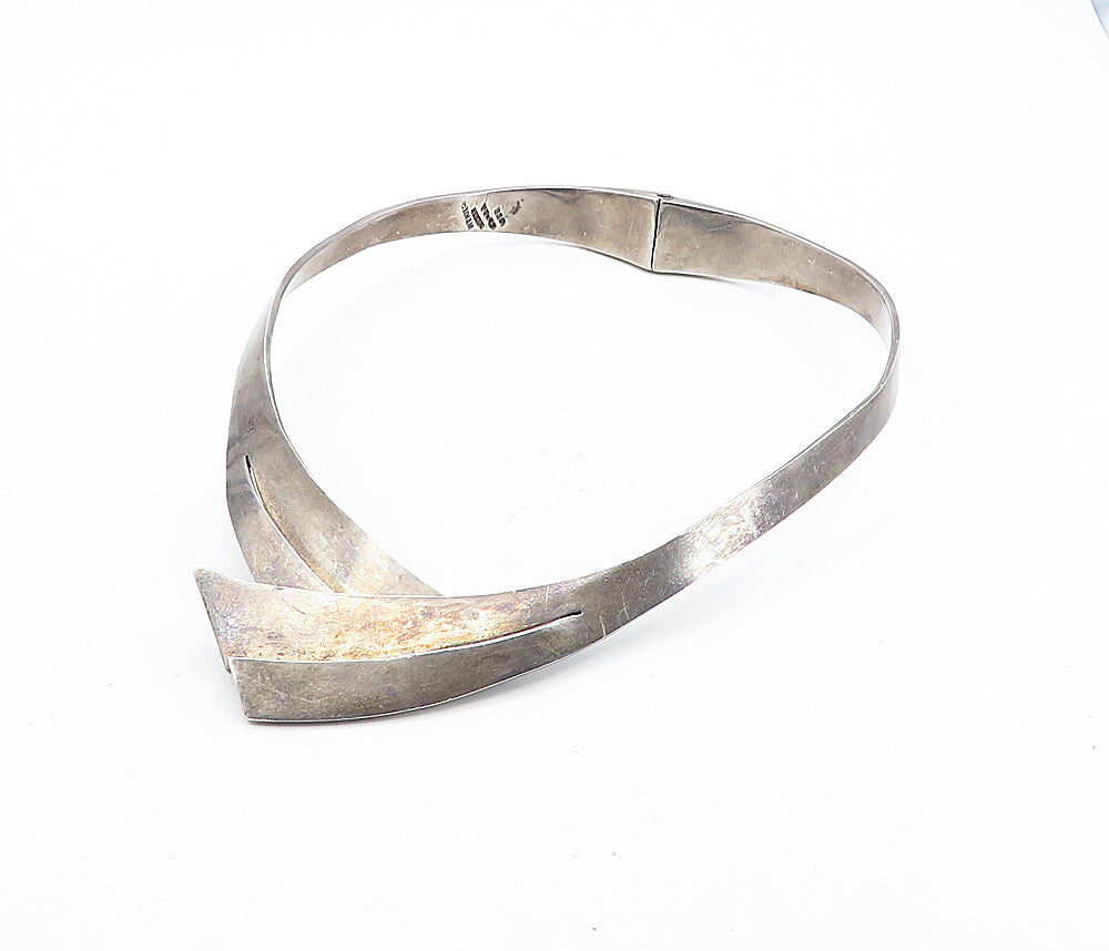 MEXICO 925 Sterling Silver  Vintage Dark Tone Bypass Collar Necklace  NE1493