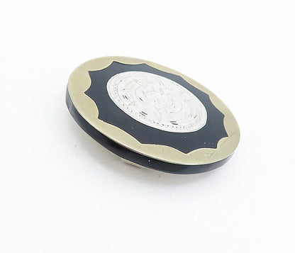 MEXICO 925 Sterling Silver  Vintage Black Onyx Sun Calendar Brooch Pin  BP1682