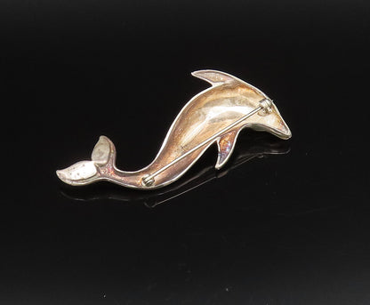 MEXICO 925 Silver  Vintage Carved Dolphin Sea Animal Brooch Pin  BP10035