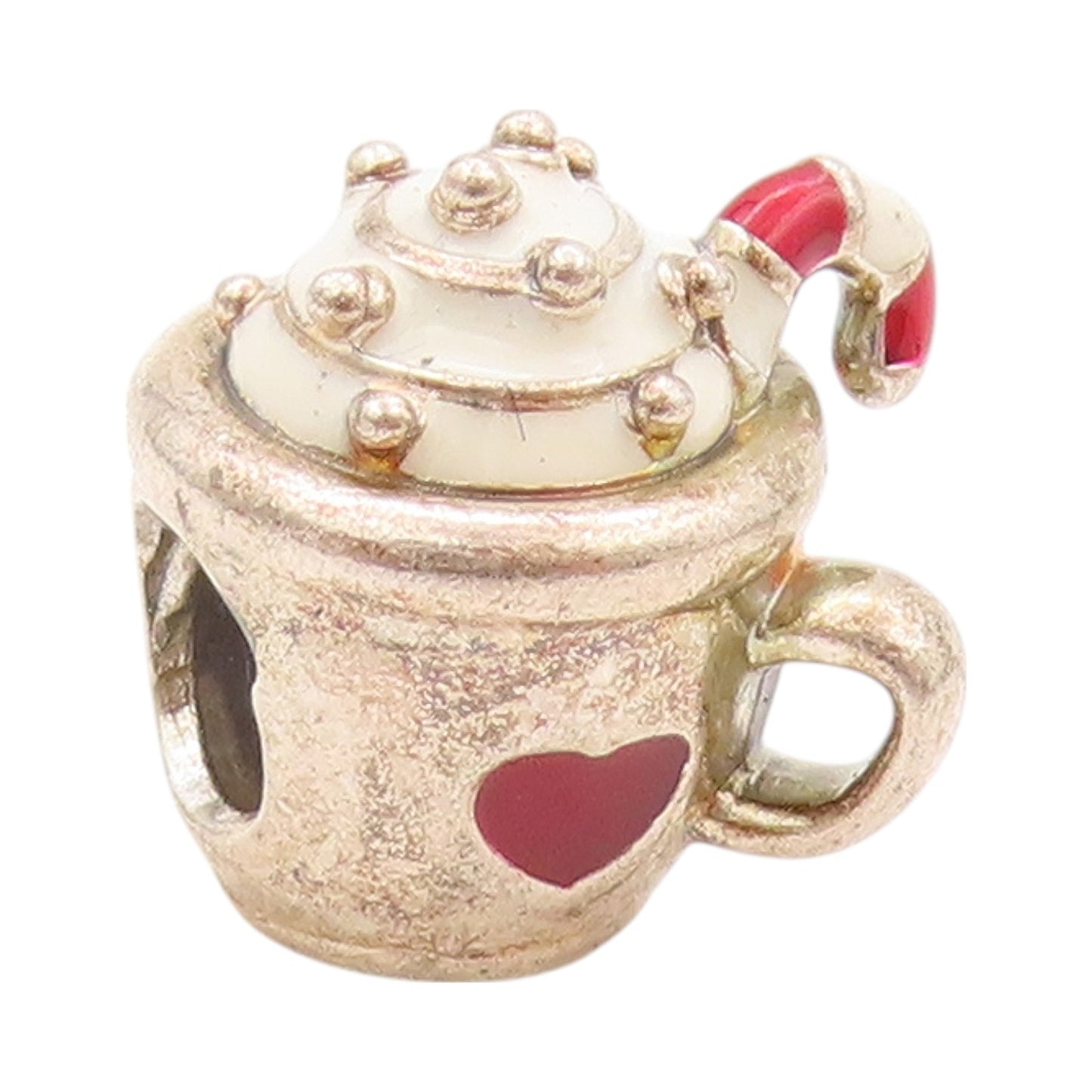925 Sterling Silver Vintage Pendant PANDORA Enameled Christmas Mug PT24044