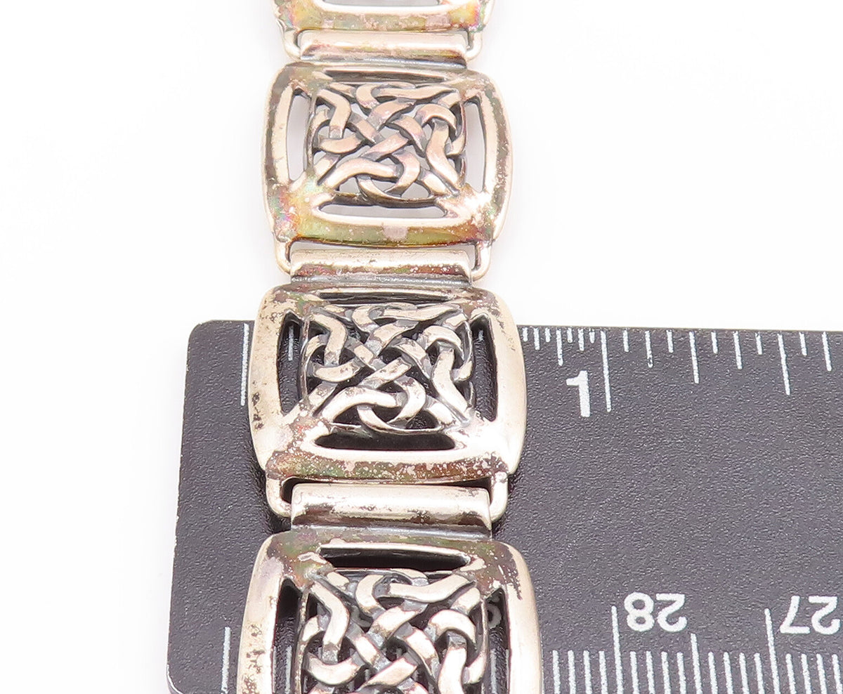 925 Sterling Silver Vintage Bracelet Celtic Knot Cutout Frames Linked  BT10329