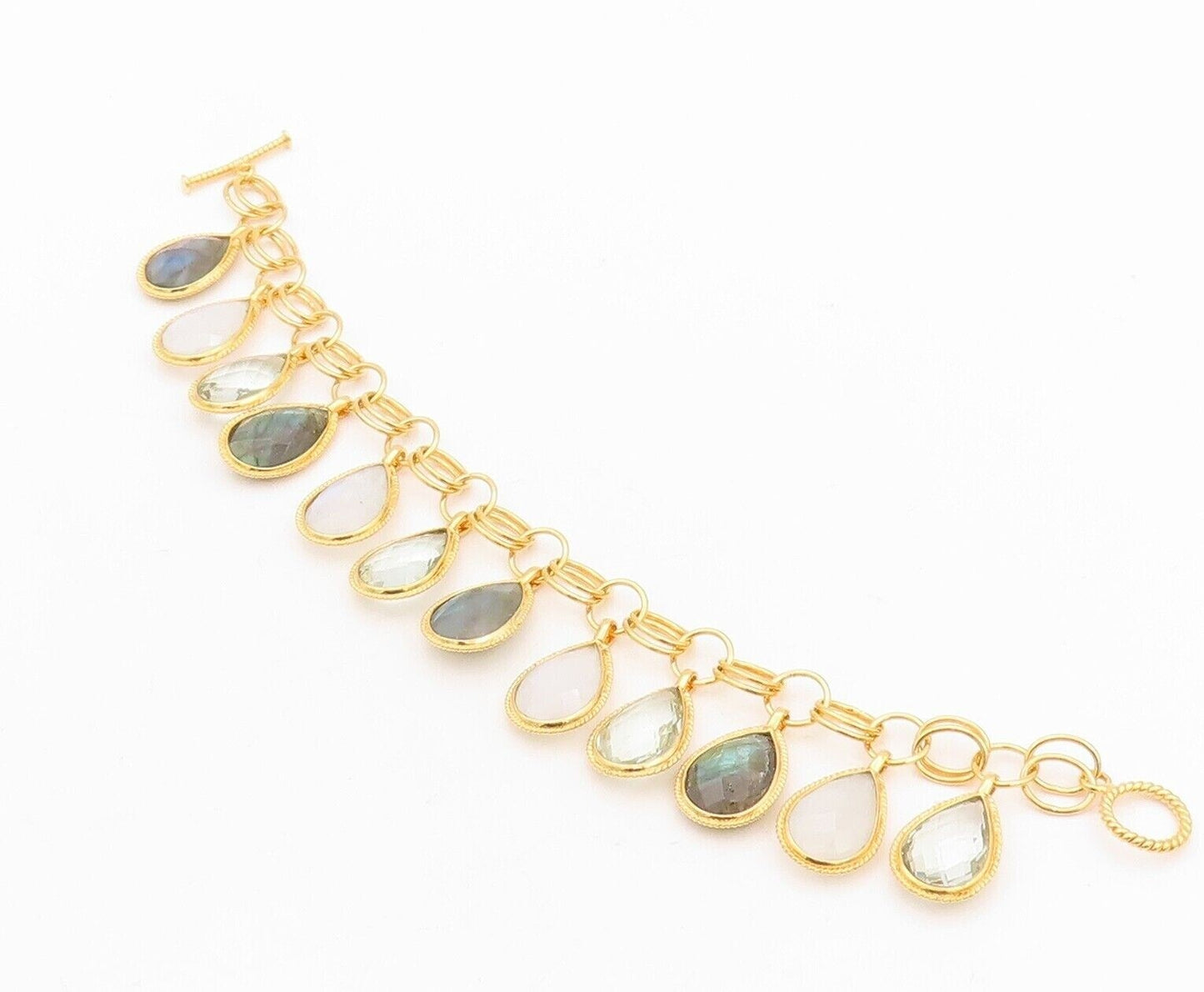 925 Sterling Silver Vintage Bracelet Gold Plated Dangling Gemstones  BT10777