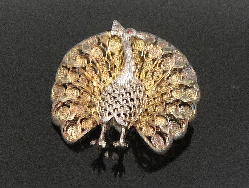 VAN LOU GERMANY 925 Silver  Vintage Ruby Peacock Filigree Brooch Pin  BP9320