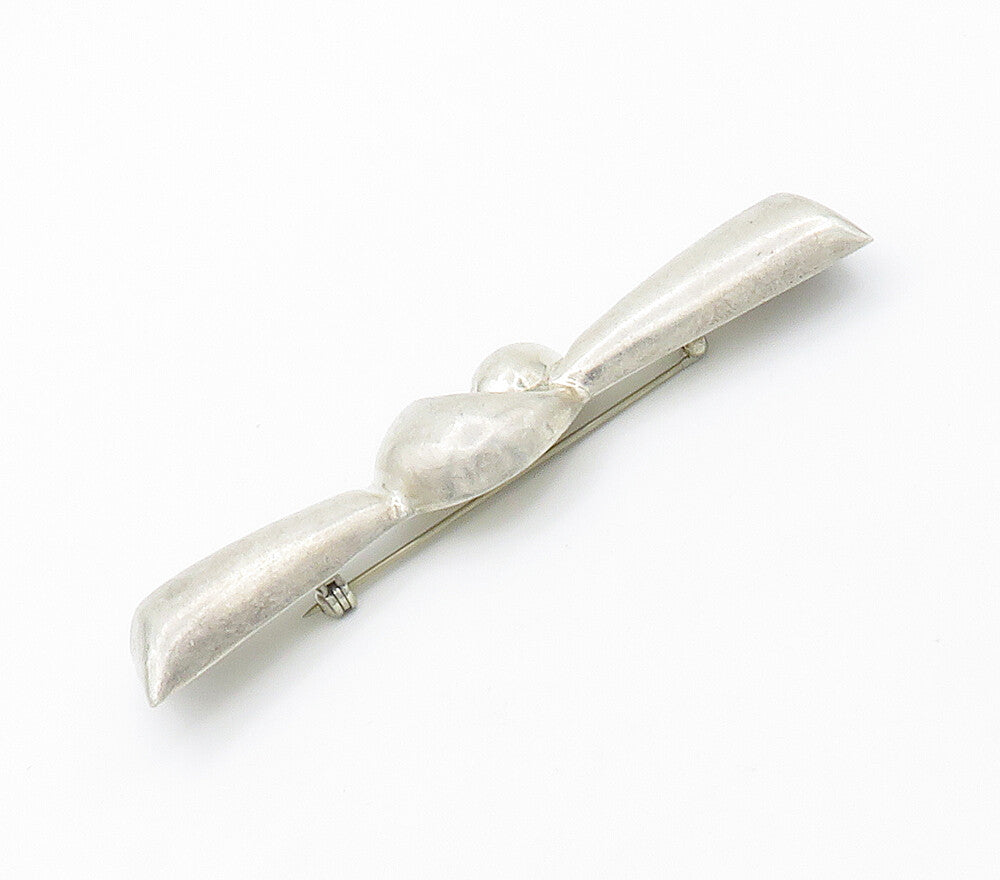 925 Sterling Silver  Vintage Knotted Ribbon Bow Smooth Brooch Pin  BP5957