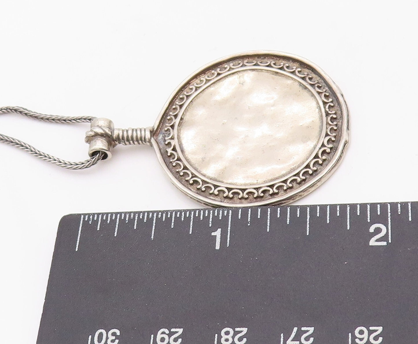 925 Sterling Silver Vintage Necklace SHABLOOL ISRAEL Carved Round Pendent NE4318