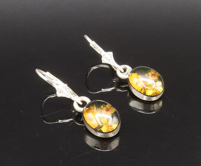 925 Sterling Silver  Vintage Fancy Floral Glass Art Dangle Earrings  EG12262