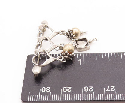 925 Sterling Silver Vintage Brooch Pin Cutout Hearts With Dangling Beads BP11104