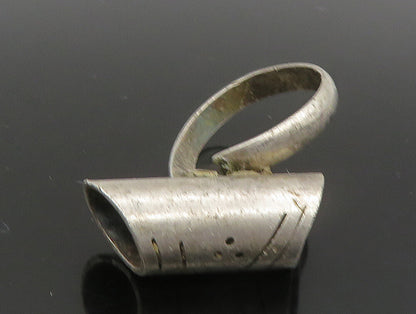 POLAND 925 Silver  Vintage Shiny Etched Pattern Tube Band Ring Sz 9  RG23869