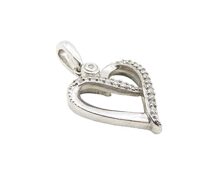 925 Sterling Silver  Shiny White Topaz Petite Open Love Heart Pendant  PT6481