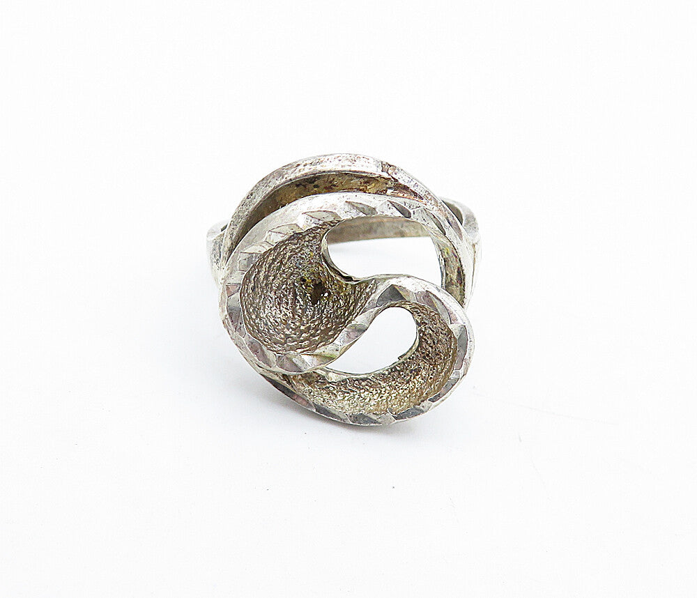 925 Sterling Silver  Vintage Shiny Etched Swirl Design Band Ring Sz 7  RG4748