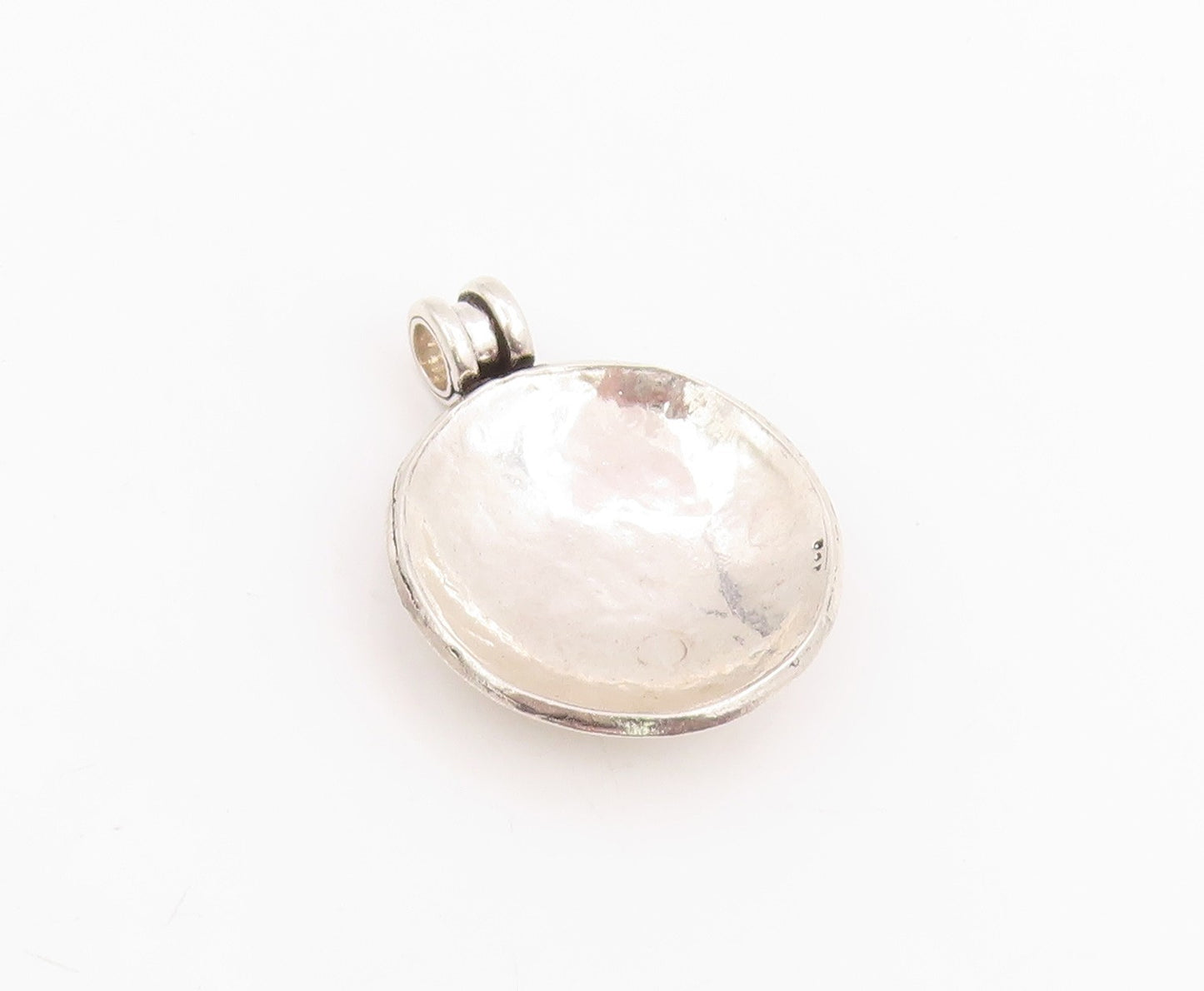 925 Sterling Silver Vintage Pendant Hammered Beaded Scrollwork Medal  PT25768