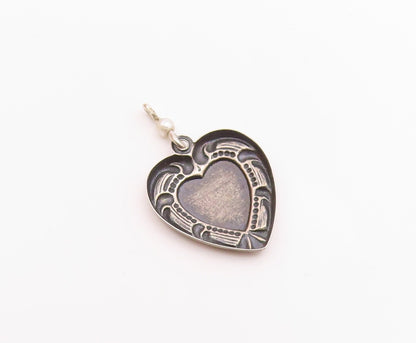 925 Sterling Silver  Vintage Petite Pearl Swirl Love Heart Pendant  PT16474