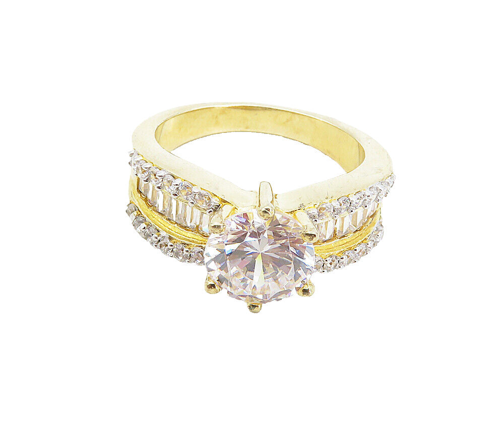 SETA 925 Silver  Cubic Zirconia Gold Plated Solitaire Accent Ring Sz 7  RG8755