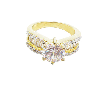 SETA 925 Silver  Cubic Zirconia Gold Plated Solitaire Accent Ring Sz 7  RG8755