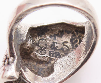 925 Sterling Silver Vintage Ring G&S Solid Carved Biker Skull  SZ 8.5  RG32223