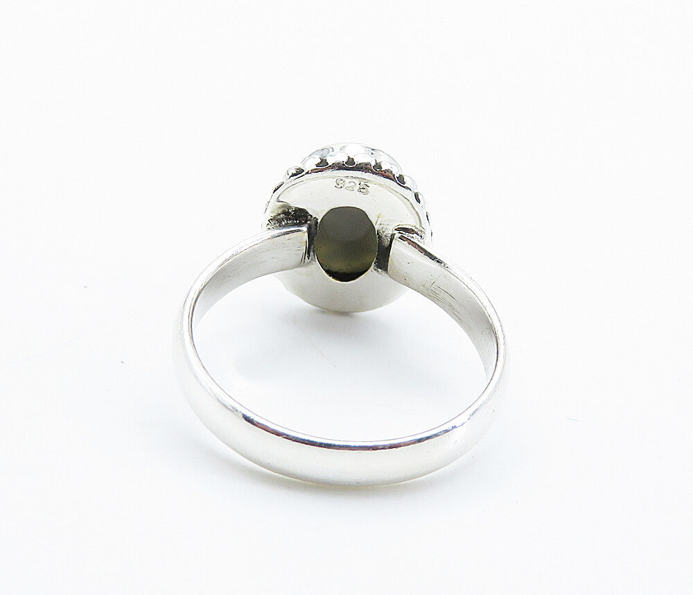 925 Sterling Silver  Druzy Stone Fluted Trim Shiny Band Ring Sz 7  RG8234