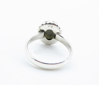 925 Sterling Silver  Druzy Stone Fluted Trim Shiny Band Ring Sz 7  RG8234