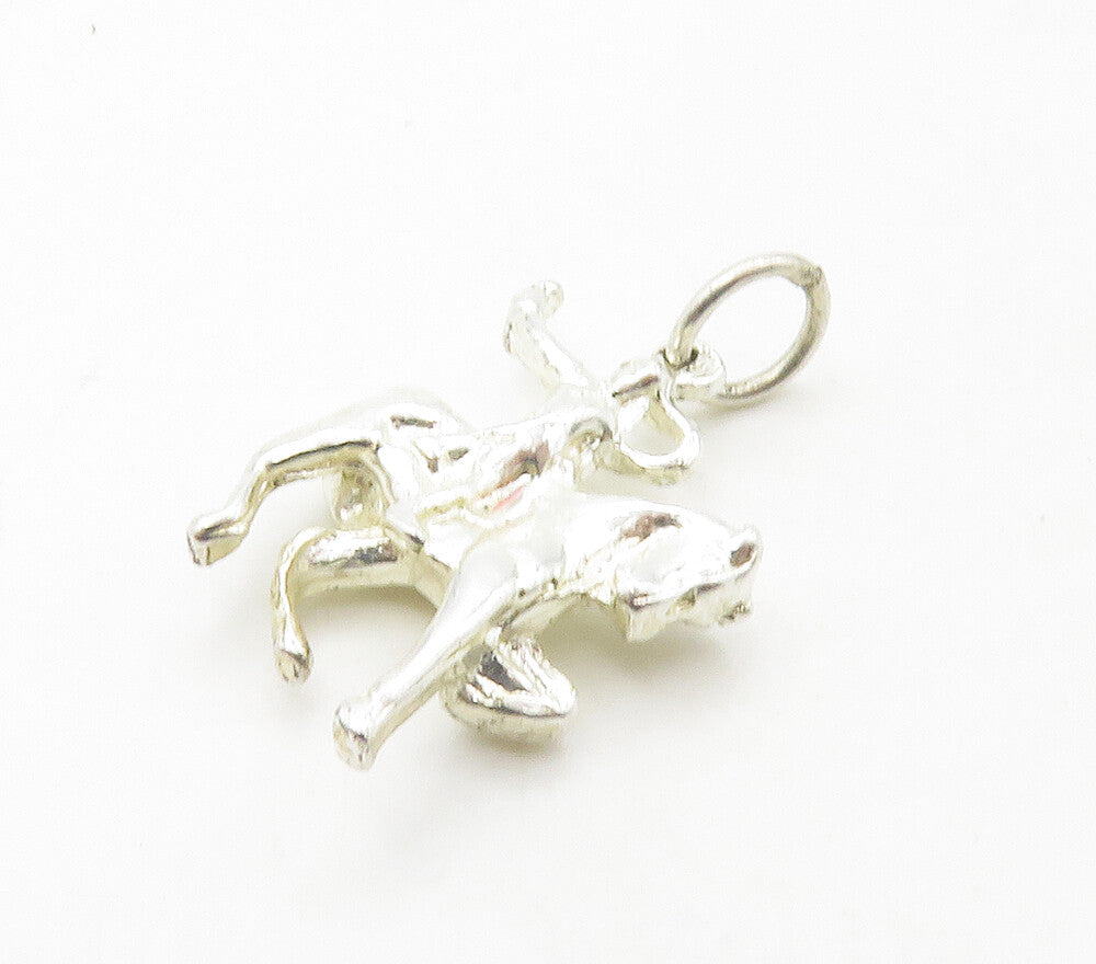 925 Sterling Silver  Vintage Shiny Petite Man Riding Horse Pendant  PT12727