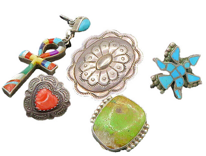 ZUNI NAVAJO 925 Sterling Silver Vintage Multi Stone Lot Single Earrings EG11217