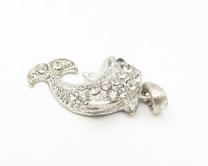 925 Sterling Silver  Shiny Cubic Zirconia Leaping Dolphin Pendant  PT9146