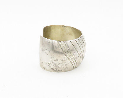 925 Sterling Silver  Vintage Shiny Linear Etched Detail Cuff Bracelet  BT7465