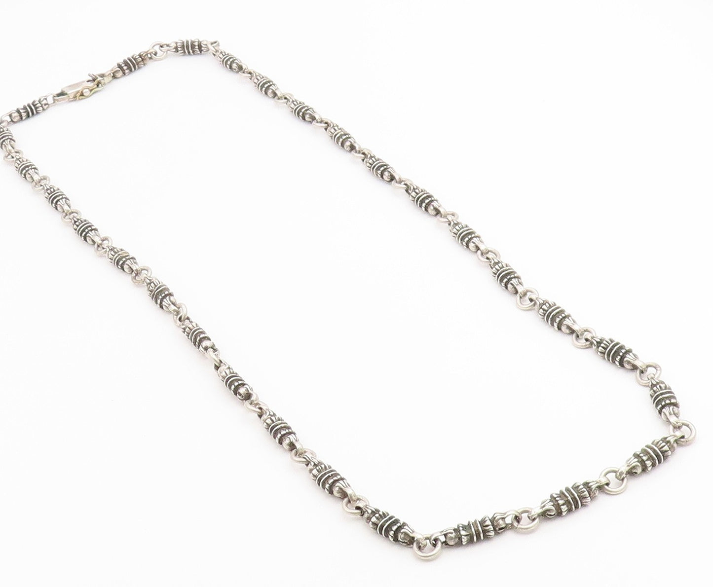 925 Sterling Silver Vintage Necklace MEXICO Barrel Link Long Chain HEAVY  NE4893