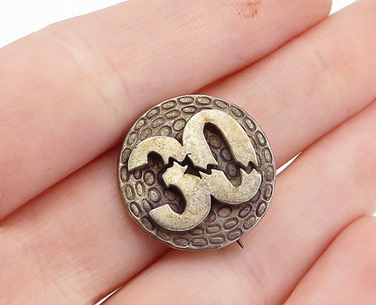 925 Sterling Silver  Vintage Dark Tone Etched Detail 30 Brooch Pin  BP1275