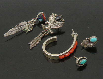 ZUNI NAVAJO 925 Silver  Vintage MultiStone Lot Single Earrings  EG11262