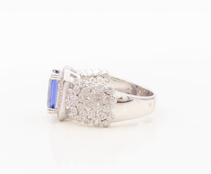 925 Sterling Silver Vintage Ring Square Cut Sapphire & CZ Band  Sz 7  RG30419