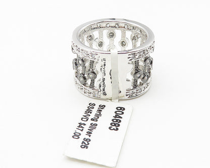 925 Sterling Silver  Shiny Topaz 2 Tone Open Design Band Ring Sz 6.5  RG10664