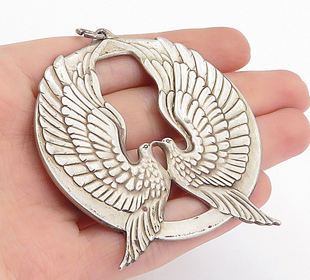 WALLACE 925 Sterling Silver Vintage Peace On Earth Doves Pendant  PT3400