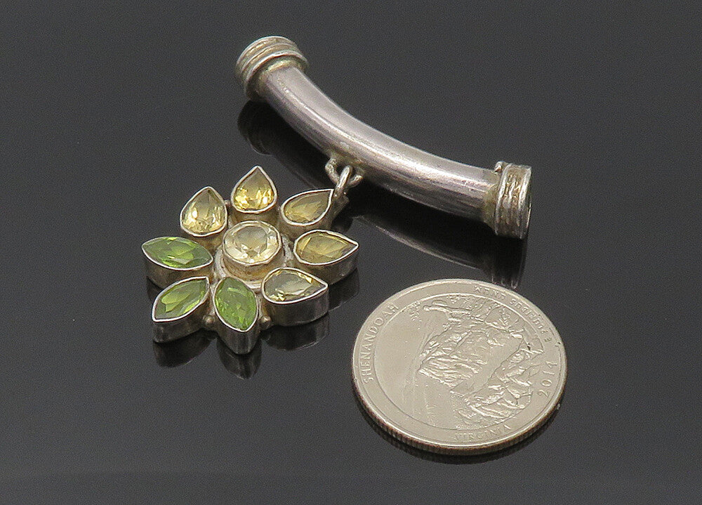 925 Silver  Vintage Peridot & Citrine Flower Motif Slide Pendant  PT16554