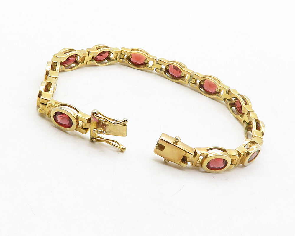 925 Sterling Silver  Red Topaz Shiny Gold Plated Hinge Chain Bracelet  BT5024
