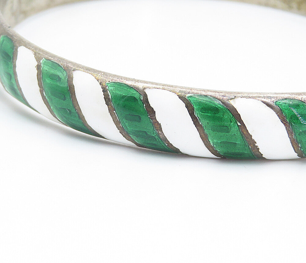 SIAM 925 Silver  Vintage Enamel Striped Pattern Round Bangle Bracelet  BT3415