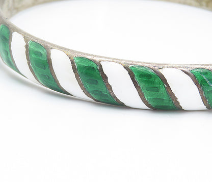 SIAM 925 Silver  Vintage Enamel Striped Pattern Round Bangle Bracelet  BT3415