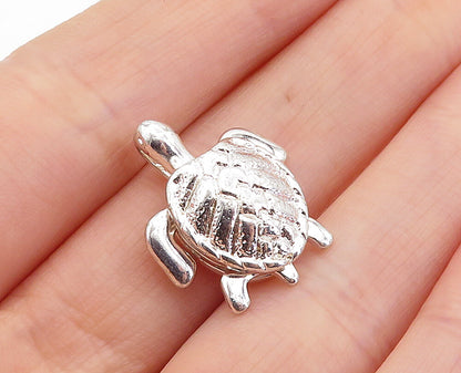 925 Sterling Silver  Shiny Petite Sea Turtle Motif Pendant (MOVES)  PT4004