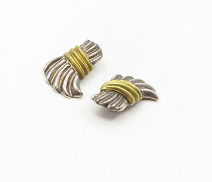 MEXICO 925 Silver  Vintage Two Tone Modernist Non Pierce Earrings  EG4789