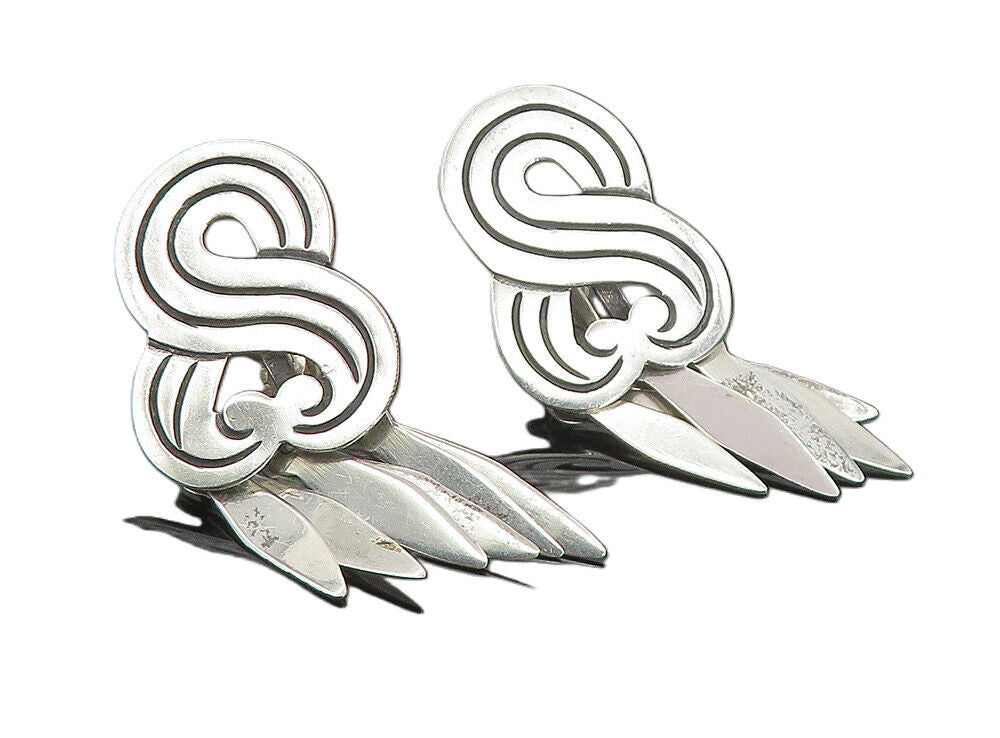 MEXICO 925 Sterling Silver   Vintage Antique Swirl Non Pierce Earrings  EG4400