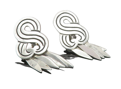 MEXICO 925 Sterling Silver   Vintage Antique Swirl Non Pierce Earrings  EG4400