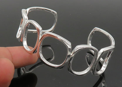925 Sterling Silver  Vintage Shiny Rounded Square Open Cuff Bracelet  BT8670