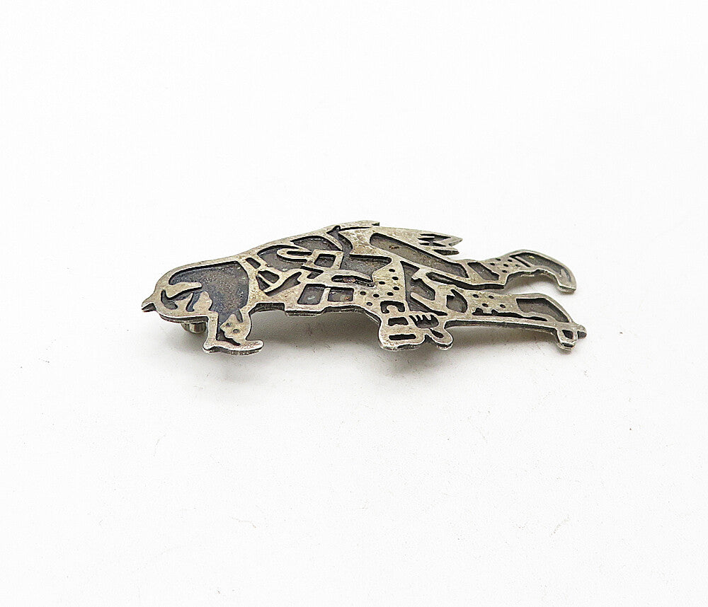 925 Sterling Silver  Vintage Antique Oxidized Walking Figure Brooch Pin BP1443