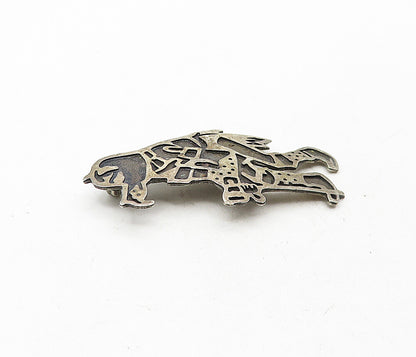 925 Sterling Silver  Vintage Antique Oxidized Walking Figure Brooch Pin BP1443