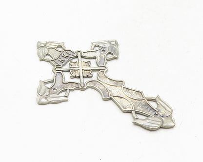 925 Sterling Silver  Vintage Dark Tone Cutout Religious Cross Pendant  PT7898